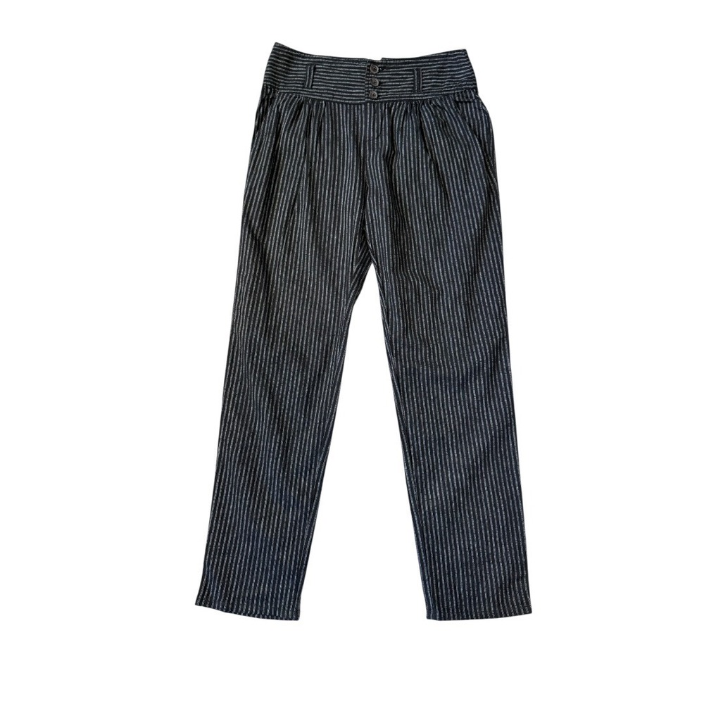 Sundance Black White Pinstripe Linen Blend Straight Leg Amelia Pant Size 4 NWOT